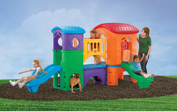 מתקן פעלות גשר צבעוני שתי מגלשות