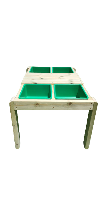שולחן מים וחול 4 מיכלים עץ ירוק